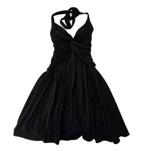 London Times Womens Twist Front Halter Beaded Cocktail Mini Dress Black Size 4
